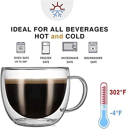 [Australia - AusPower] - CnGlass Cappuccino Glass Mugs 8.1oz,Clear Coffee Mug Set of 2 Espresso Mug Cups,Double Wall Insulated Glass Mug with Handles(Latte Glasses,Tea) 8.1OZ/240ML 