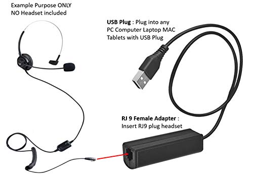 [Australia - AusPower] - USB Plug Computer PC Laptop To RJ9 Female Adapter For Headset Work With Avaya Nortel Nt Yealink Viop POE NEC Mitel Office Desktop IP Telephone Phone Skype MSN Video Phone App Conference Work From Home 