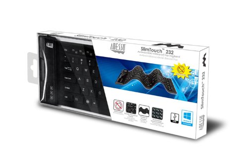 [Australia - AusPower] - Adesso SlimTouch 232 Antimicrobial Waterproof Flexible Keyboard for Windows 8/7/Vista/XP/2000 (AKB-232UB), black 