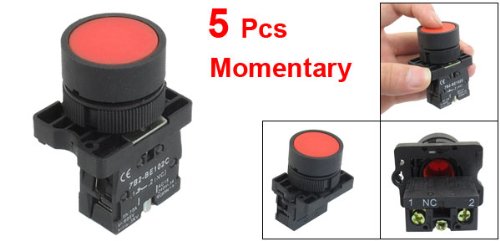 [Australia - AusPower] - uxcell A12082000ux0371 1 NC N/C Red Sign Momentary Push Button Switch, 600V, 10 Amp, ZB2-EA42, 5pcs 22 mm 