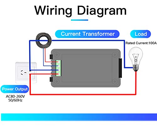 [Australia - AusPower] - AC Current Voltage Amperage Power Energy Panel Meter LCD Digital Display Ammeter Voltmeter Multimeter with Split Core Current Transformer CT AC 80-260V 100A Multi-Function Power Monitor AC 100A Meter(Split Core Transformer) 