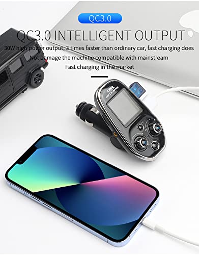 [Australia - AusPower] - QAE Bluetooth 5.0 FM Transmitter for Car, QC3.0 & TFT Colorful Display Wireless Bluetooth FM Radio Adapter Four Music Player Mode/Car Kit with Hands-Free Calls.AUX Input/Output 