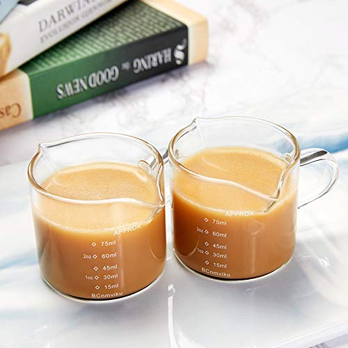 [Australia - AusPower] - 2 Pack Double Spouts Measuring Triple Pitcher Milk Cup 75ML Espresso Shot Glasses Parts Clear Glass 2 