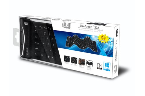 [Australia - AusPower] - Adesso AKB-222UB - SlimTouch 222 Waterproof Flexible Keyboard for Windows 8/7/Vista/XP/2000, Compact Size 