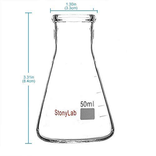 [Australia - AusPower] - StonyLab 2-Pack Glass 50ml Heavy Wall Narrow Mouth Erlenmeyer Flasks with Heavy Duty Rim - (50ml Fits with StonyLab 4# Rubber Stopper) 50 ml 