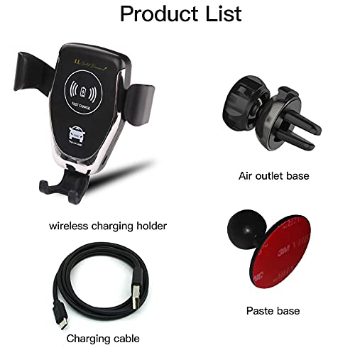 [Australia - AusPower] - LL Gold Diamond, Wireless Car Charger Mount Qi 10W Fast Charging with Auto Clamping Car Phone Holder Air Vent Holder and 3M Dashboard Phone Holder Universal Compatible for Cell Phones. (Black) Black 