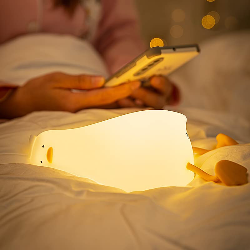 [Australia - AusPower] - ATCTBOGFS Cute Duck Lamp, Fun Lying Flat Duck Night Light,LED Squishy Animal Novelty Lamp,Light up Duck for Kids Great Gift,3 Level Dimmable Nursery Nightlight Rechargeable Touch Lamp (Duck Lamp) Yellow 
