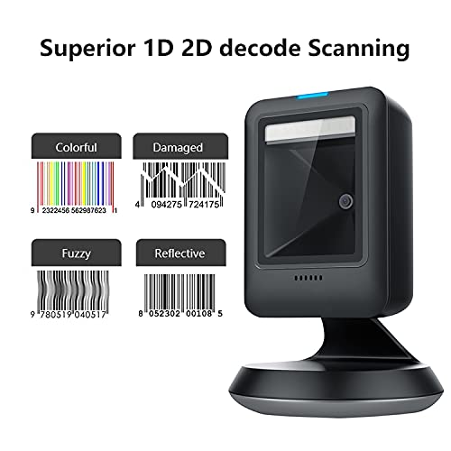 [Australia - AusPower] - MINDRFID Desktop Barcode Scanner, 1D 2D QR Omnidirectional Hands-Free USB Barcode Reader Automatic Screen Scanning for POS Supermarket Library Retail Store 