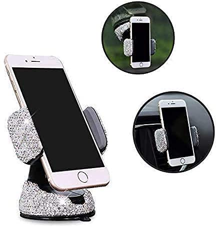 [Australia - AusPower] - Bling Car Phone Holder,Bling Crystal Car Phone Mount , with One More Air Vent Base, Universal Cell Phone Holder for Dashboard,Windshield and Air Vent (White) White 