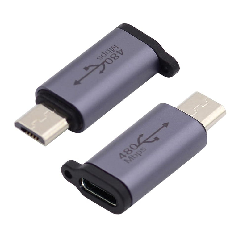 [Australia - AusPower] - NFHK 2pcs/lot USB-C USB2.0 Type C Female to Micro Mini USB Male Power Adapter 480Mbps Data with Chain Holes USB-C Female to Micro Mini USB 
