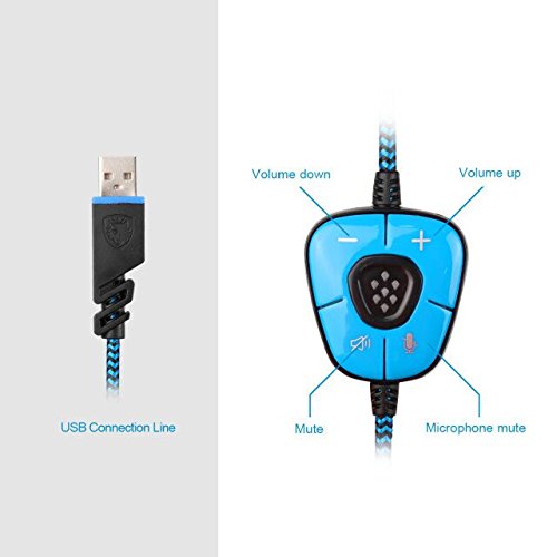 [Australia - AusPower] - SADES Newest SA902 7.1 Channel Virtual Surround Sound USB Gaming Headset Over-ear Headphones with Noise Isolating Mic LED Light for PC Mac Computer Gamers(Black Blue) SA902Black 