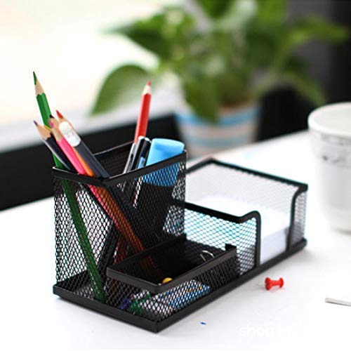 [Australia - AusPower] - Mesh Desk Office Organizer for Paper Clip, Mesh Desk Organizer, 3 in 1 Metal Pen Holder Office Supplies Caddy for Paper Clip, Sticky Note, Pen(3 Compartments, Black) by Corner Cabin 