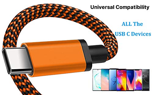[Australia - AusPower] - Type C Cable 3ft 3Pack Fast USB C Charging Cord Braided Android Charger for Samsung Galaxy S21 S20 A02s A10e A11 A12 A20 A21 A22 A32 A42 A52 A51 A50 A71 S10 Note 20, Moto G Power Stylus G7 G6 Z4, LG Blue+Orange+Green 