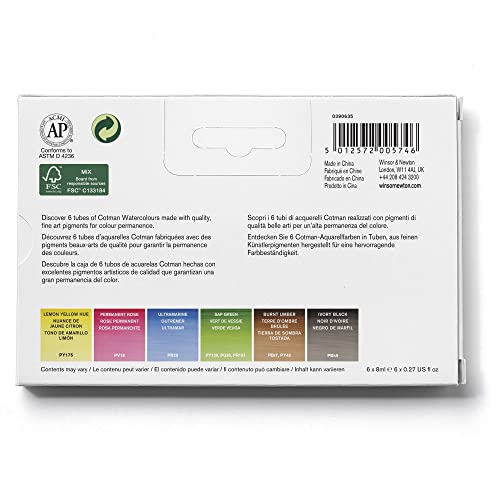 [Australia - AusPower] - Winsor & Newton Cotman Water Colour Paint, Set of 6, 8ml Tubes 0.27 Fl Oz (Pack of 8) 