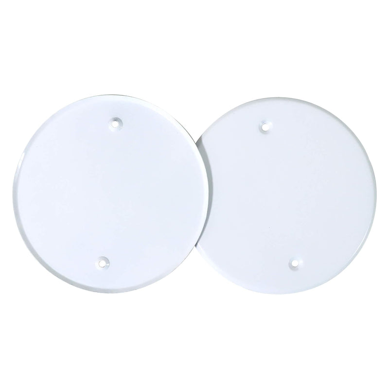[Australia - AusPower] - Bueyfolt 5 Inch White Metal Ceiling Blank-Up Cover, Cover Plate for 4 Inch Round/Octagon Box Openings on Ceilings or Walls, Holes are Spaced 3.5 Inches, Mounting Screws Included (4 Pack) 5" (Holes Spaced:3.5") 