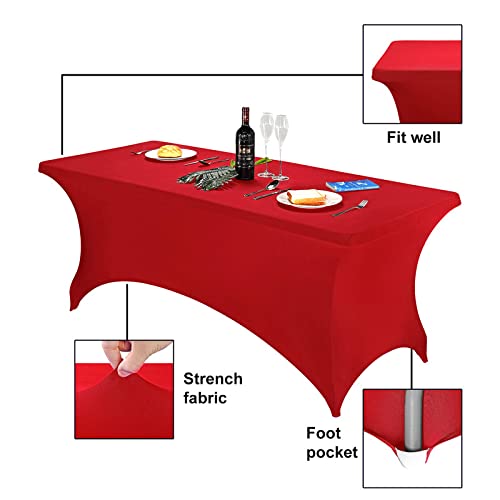 [Australia - AusPower] - FORLIFE Spandex Table Covers 6ft，Fitted Tablecloth for 6ft Rectangular Tables, Stretch Patio Table Covers, Universal Spandex Table Cover for Wedding, Banquet, Party (6ft, Red) 