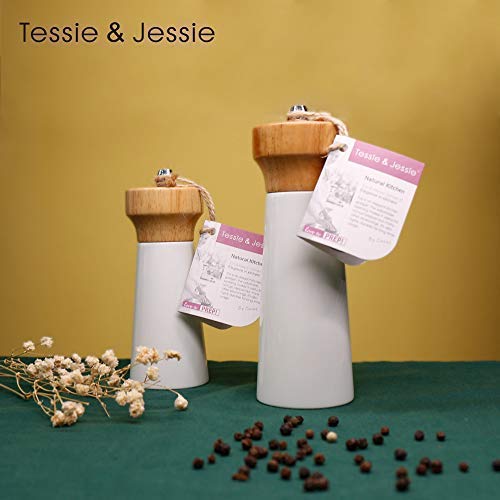 [Australia - AusPower] - Salt and Pepper Grinders White Salt Shaker Wooden Pepper Salt Grinder Set Pepper Mill - Stainless Ceramic Refillable for Sea Salt Black Pepper - 5" And 6" Christmas Gift Set By Tessïe & Jessïe Lighthouse(5"+6") 