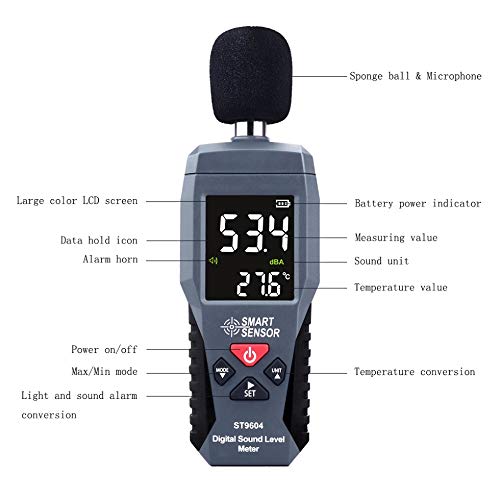 [Australia - AusPower] - DIMMAIRY Decibel Meter, Digital Sound Level Noise Meter Measurement 30-130dB Backlight MAXMIN, Data Hold Auto Power Off Dual Ranges,Black 