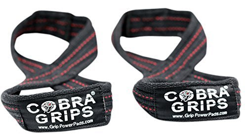 [Australia - AusPower] - Deadlift Straps Figure 8 Loop Lifting Straps The #1 Choice for Power Lifters weightlifters Workout Enthusiasts 60 cm Up to 6.0" Wrist Circumference Black with RED Strips 