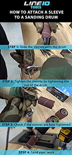 [Australia - AusPower] - LINE10 Tools 16 Pack Sanding Drum and Sleeves Set for Drill, 2-inch Long, 60, 80 and 120 Grit 16pc Sanding Drums & Sleeves Drums and Sleeves 