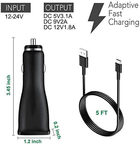 [Australia - AusPower] - Samsung Fast USB C Dual-Port Car Charger with Type C Cable 5ft Compatible for Samsung Galaxy S10 Plus/S10/S10e/S9/S9 Plus/S8/S8 Plus/S8 Active/Note 10 Plus/Note 9/8/A20/A50/A70, LG V40/V30/G6/G5 