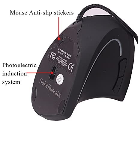 [Australia - AusPower] - Sokelinn-six Wired Vertical Mouse,800/1200/2000/3200 Adjustable DPI High Sensitivity Ergonomic USB Mouse for Computers and Laptops 