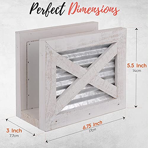 [Australia - AusPower] - Autumn Alley Farmhouse Napkin Holder - Wooden Napkin Holder - Classic Barn Door Motif with Galvanized Metal - Rustic Napkin Holder for Farmhouse Décor - Shabby White Country Napkin Holder 