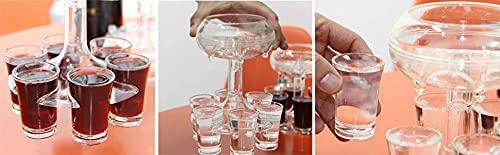[Australia - AusPower] - Mixt Shots 6 Shot Glass Dispenser and Holder, Multiple Shot Pourer with Stopper for Cocktail, Wine and Juice, Party Drink and Beverage Dispenser for Filling Liquids (15x15x17 cm, Blue Transparent) 