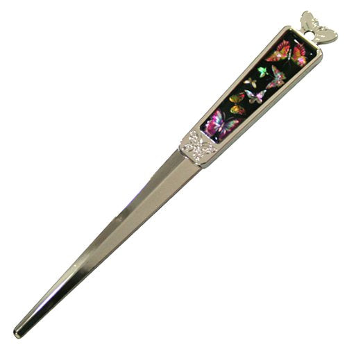 [Australia - AusPower] - Mother of Pearl Letter Opener Butterfly Design Black Metal Steel Knife Office Sword Blade Hand Envelope Opener Gift 