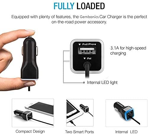 [Australia - AusPower] - iPhone Car Charger, [Apple MFI Certified] Car Charger for iPhone 13, 12, 11, X, XR, XS, Pro, 8 Plus, 7 Plus SE, 12 Pro Max, iPad Pro, Air 2, Mini 4 with Extra USB Port 