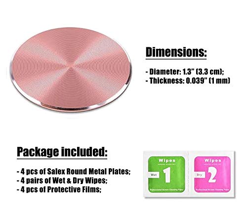 [Australia - AusPower] - SALEX Cute Pink Replacement Metal Plates Set [4 Pack] for Magnetic Car Phone Holders, Wall & Air Vent Mounts, Cases, Magnets. Kit of 4 Rose Gold Round Discs Without Holes. 3M Adhesive Backing, Films. 4 Pack 