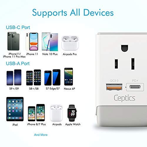 [Australia - AusPower] - Brazil Rio Power Plug Adapter Travel QC 3.0 & PD by Ceptics, Safe Dual USB & USB-C - 2 USA Socket Compact & Powerful - Supports Quick Charge 3.0 & Power Delivery - Type N AP-11C - Fast Charging Brazil Fast Charger 