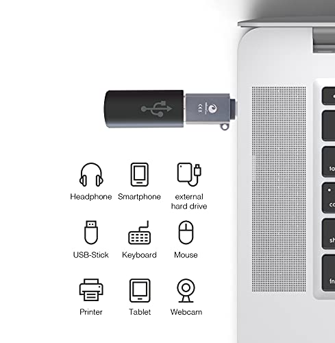 [Australia - AusPower] - valonic USB C to USB A Adapter - 2 Pieces, Gray - incl. Eyelet and Keychain - USBC Adapter for MacBook, External Hard Drive, USB Stick. 