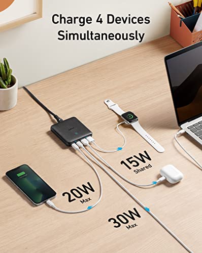 [Australia - AusPower] - Anker USB C Charger, 543 Charger (65W II), PIQ 3.0 & GaN 4-Port Slim Fast Wall Charger, with Dual USB C Ports (45W Max), for MacBook, USB C Laptops, iPad Pro, iPhone and More 