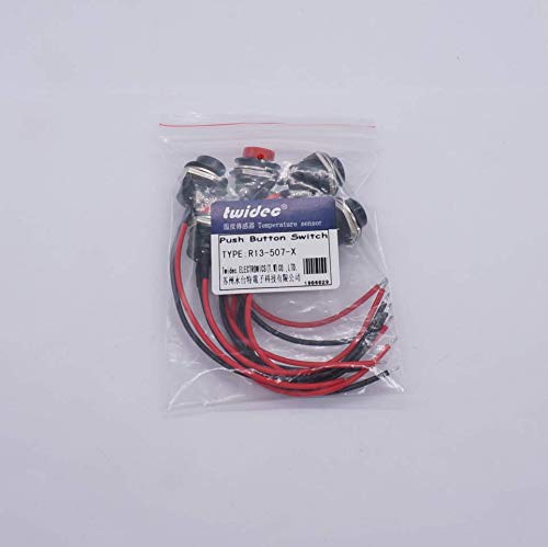 [Australia - AusPower] - Twidec/6Pcs SPST Momentary Push Button Switch AC250V/3A AC125V/6A Mini Off(ON) ON Black + Red with Pre-soldered Wires R13-507BKR-X Black+Red 