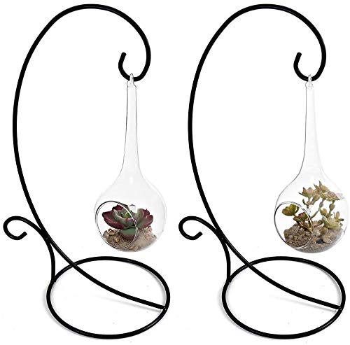 [Australia - AusPower] - Ornament Display Stand Set of 2, Black Metal Stand Holder Flower Pot Stand for Hanging Glass Globe Air Plant Terrarium Succulent and Witch Ball 
