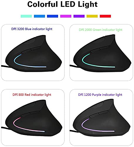 [Australia - AusPower] - Sokelinn-six Wired Vertical Mouse,800/1200/2000/3200 Adjustable DPI High Sensitivity Ergonomic USB Mouse for Computers and Laptops 