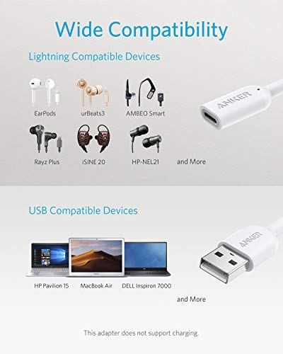 [Australia - AusPower] - Anker USB-A to Lightning Audio Adapter Cable, MFi Certified Female Lightning Dongle, Supports Volume Control and Mic for Headphones, Earphones, Earbuds, and More. 