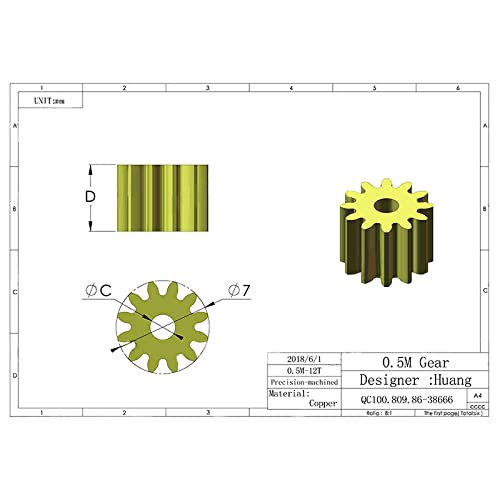 [Australia - AusPower] - Acxico 2Pcs 0.5M12T 3mm Bore Hole 12 Tooth Width 5mm Module 0.5 Motor Metal Spur Gear 