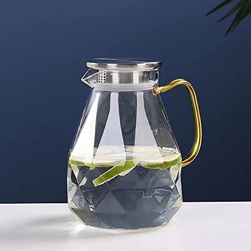 [Australia - AusPower] - Glass Pitcher with Stainless Steel Lid, 60 Oz Heat Resistant Glass Water Carafe with Handle for Fridge, Pitcher for Iced Tea, Milk, Hot and Cold Beverage, Borosilicate Glass Juice Jug 1000ml/60oz 1800ml 