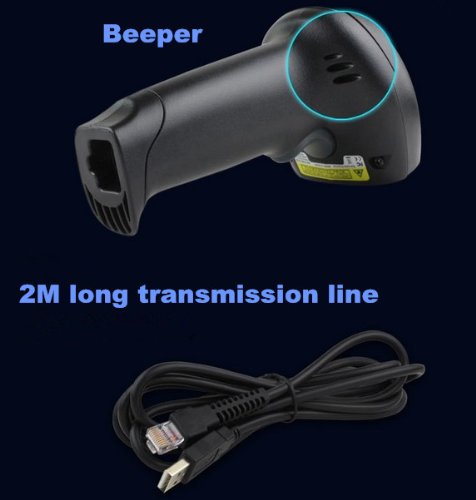 [Australia - AusPower] - Wired Handheld USB Laser Barcode Scanner Reader with USB Cable (Black) for Market/Warehouse/Hospital/Supermarket/Commodity/Query/Logistics 