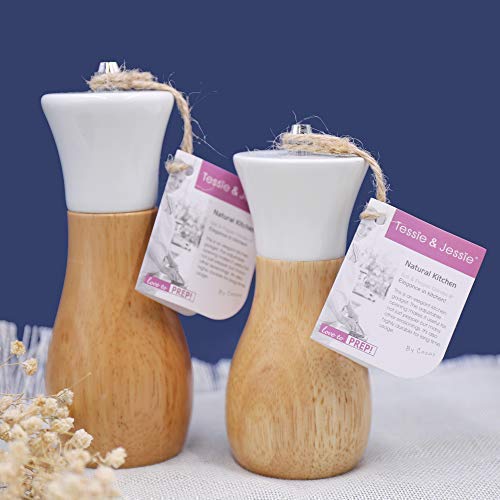 [Australia - AusPower] - Salt Grinder White Wooden Pepper Grinder Sea Salt And Pepper Grinders Set 5” And 6” Salt Mills of Oilcan Shaped For Blue Or White By Tessie & Jessie (Oilcan, White) Oilcan(5"+6") 