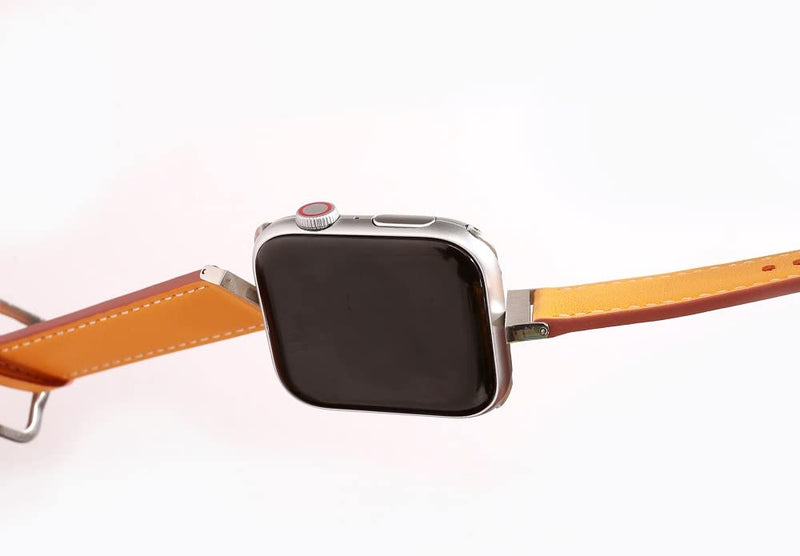 [Australia - AusPower] - Rotating Connectors Strap Compatible With Apple Watch Strap 38/40mm 42/44mm, Double-sided Strap Leather Strap Two Colors Premium Leather Strap, Compatible for iWatch series 6 5 4 3 2 1 Men Women Orange&Yellow 