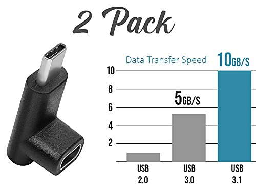 [Australia - AusPower] - GodSpin USB C Angle Adapter [2 Pack] 90 Degree USB C Type C Upward & Downward Angled USB-C Male to Female Adapter, USB 3.1 Right Angle Extension for Laptop, Tablet, VR, Camera, Smartphone (Up/Down) 