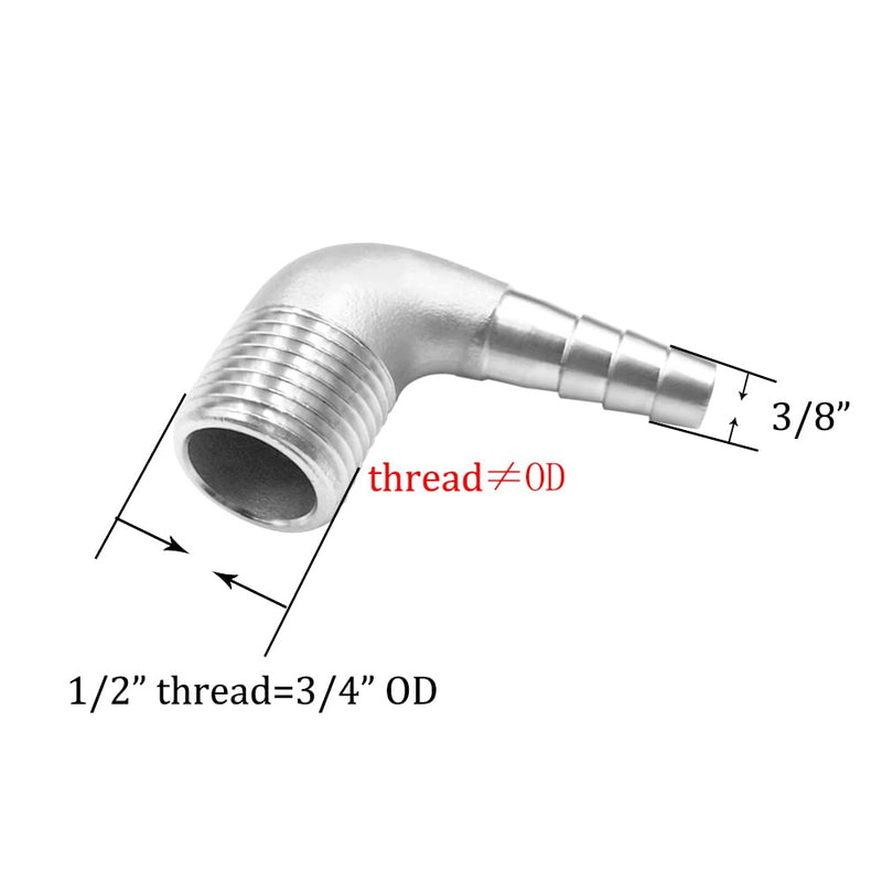 [Australia - AusPower] - Joywayus 3/8" Hose Barb x 1/2" NPT Male Home Brew Pipe Fitting Stainless Steel 90 Degree Elbow Adapter 3/8" Barb x 1/2" NPT 