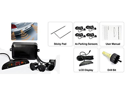 [Australia - AusPower] - EKYLIN Car Auto Vehicle Reverse Backup Radar System with 4 Parking Sensors Distance Detection + LED Distance Display + Sound Warning (Black Color) Black 4 Sensors 