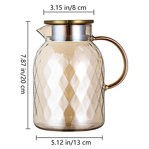 [Australia - AusPower] - shenlan Glass Pitcher with Lid and Spout [60 oz],Borosilicate Glass Kettle,for Ice/hot Tea Maker,Beverage,Hot/Cold Coffee,milk and Juice Carafe 