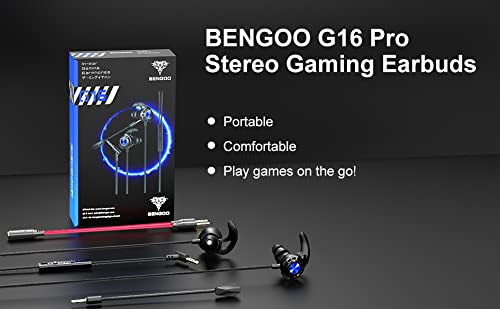 [Australia - AusPower] - BENGOO G16 Gaming Earbuds, in-Ear Gaming Headset, Gaming Earphones with Dual Microphone, Mic Mute and Volume Control, Wired Earbuds for PC Mobile PS4 5 Xbox Nintendo Switch Playstation,3.5MM Jack Black 