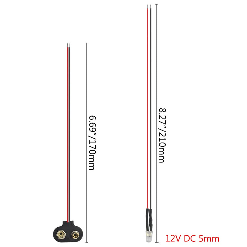 [Australia - AusPower] - WMYCONGCONG 70 PCS Mixed Color 12V DC 5mm LED Pre Wired 20cm Bulb Lamp w/ 20 PCS 5mm Light Emitting Diode LED Holder w/ 10 PCS 9V Battery Clip Connector 