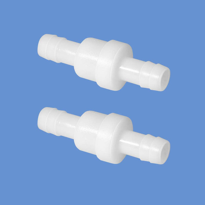 [Australia - AusPower] - Quickun 1/2" Barb Hose One Way Inline Check Valve Non Return Ozone Resistance PVDF Plastic One-Way Fuel Oil Water Gas Pump Air Check Valve, 2 Pcs 0.5 Inch 